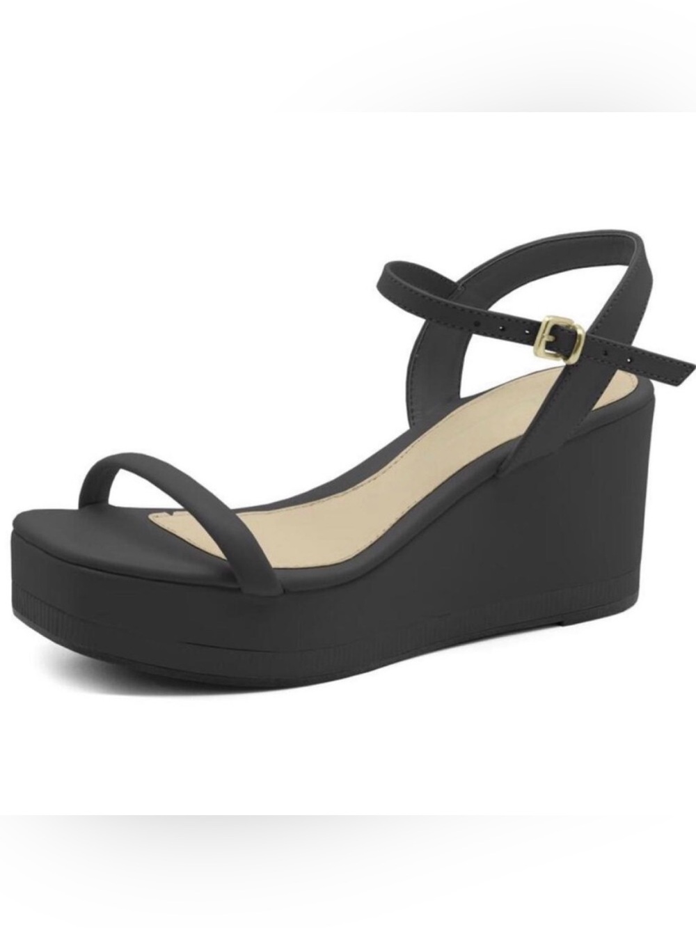 Black Strappy Platform Wedge